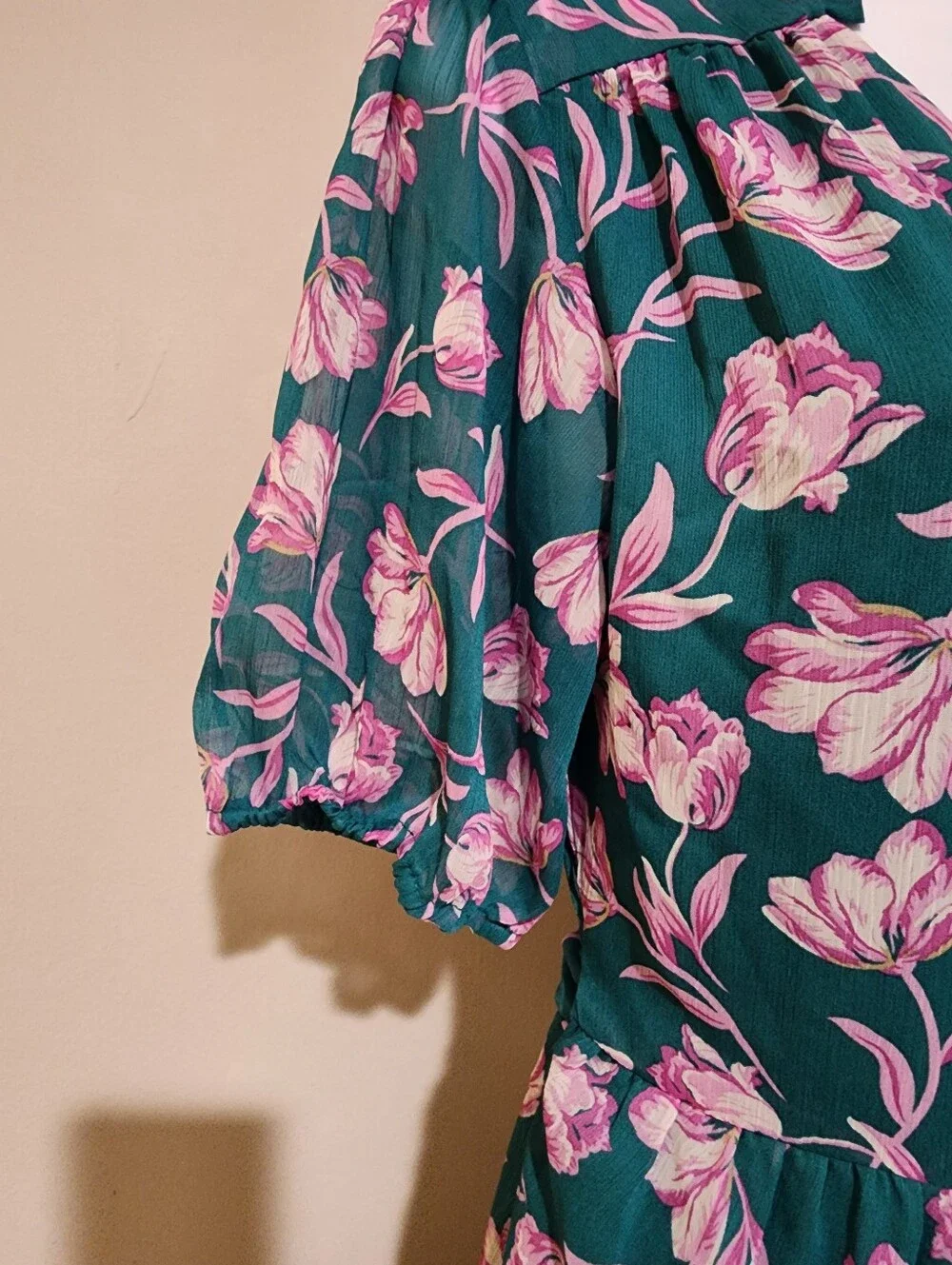 NWT Draper James RSVP Teal Pink Tulip Floral Midi Wrap Dress Size M